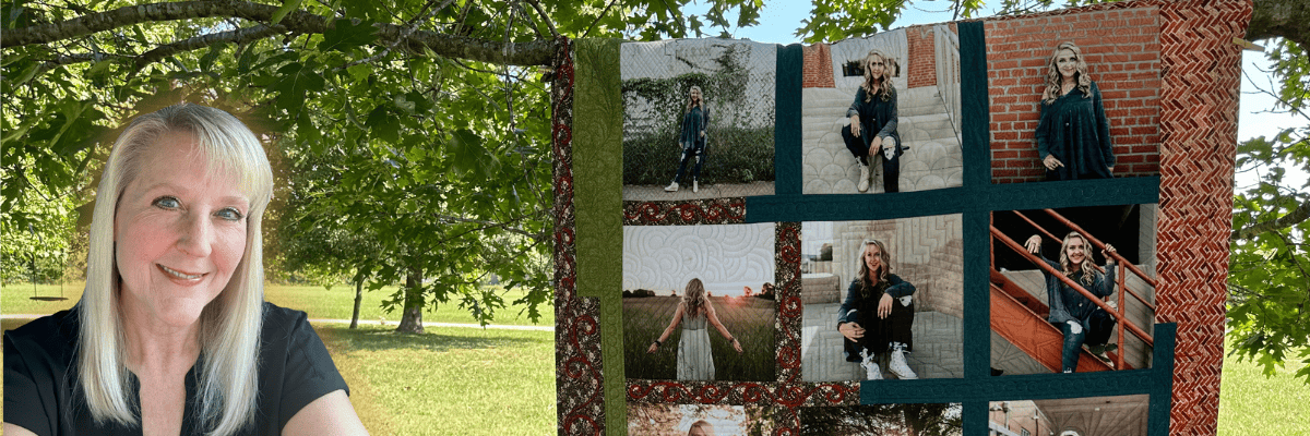 photo of lori Mccroskey and photo quilt